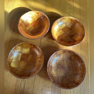 Vtg Mid-Century Modern Weavewood Inc Set of 4 Wooden Bowls